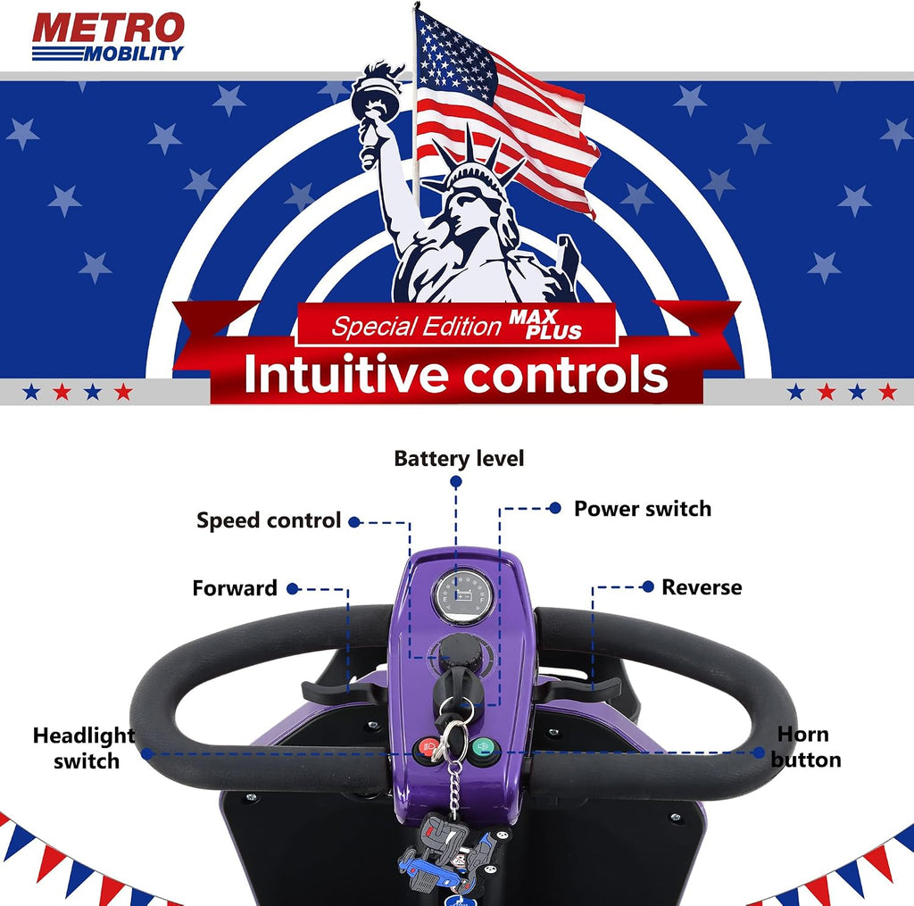 Metro Mobility - New 4 Wheel Outdoor Mobility Scooter - Adult Scooter 300lbs Foldable - Battery - 20V20AH*2pcs, Max Range 16 Miles (Purple)
