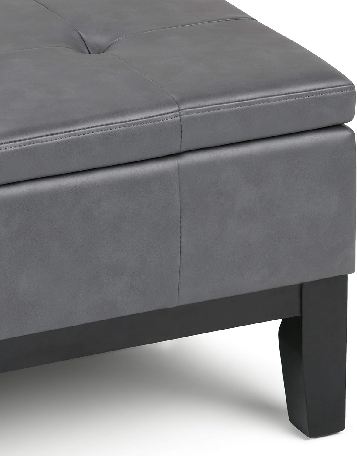 SIMPLIHOME Dover 36 inch Wide Contemporary Square Coffee Table Storage Ottoman in Stone Grey Vegan Faux Leather, Assembled, For the Living Room and Bedroom