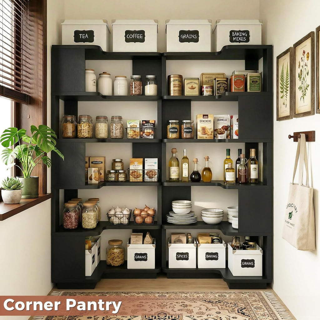 Besiost Corner Book Shelf, 6-Shelf Corner Bookshelf for Small Corner Spaces, L-Shape Bookcase Corner Display Shelf for Home Office, Living Room, Bedroom, Black