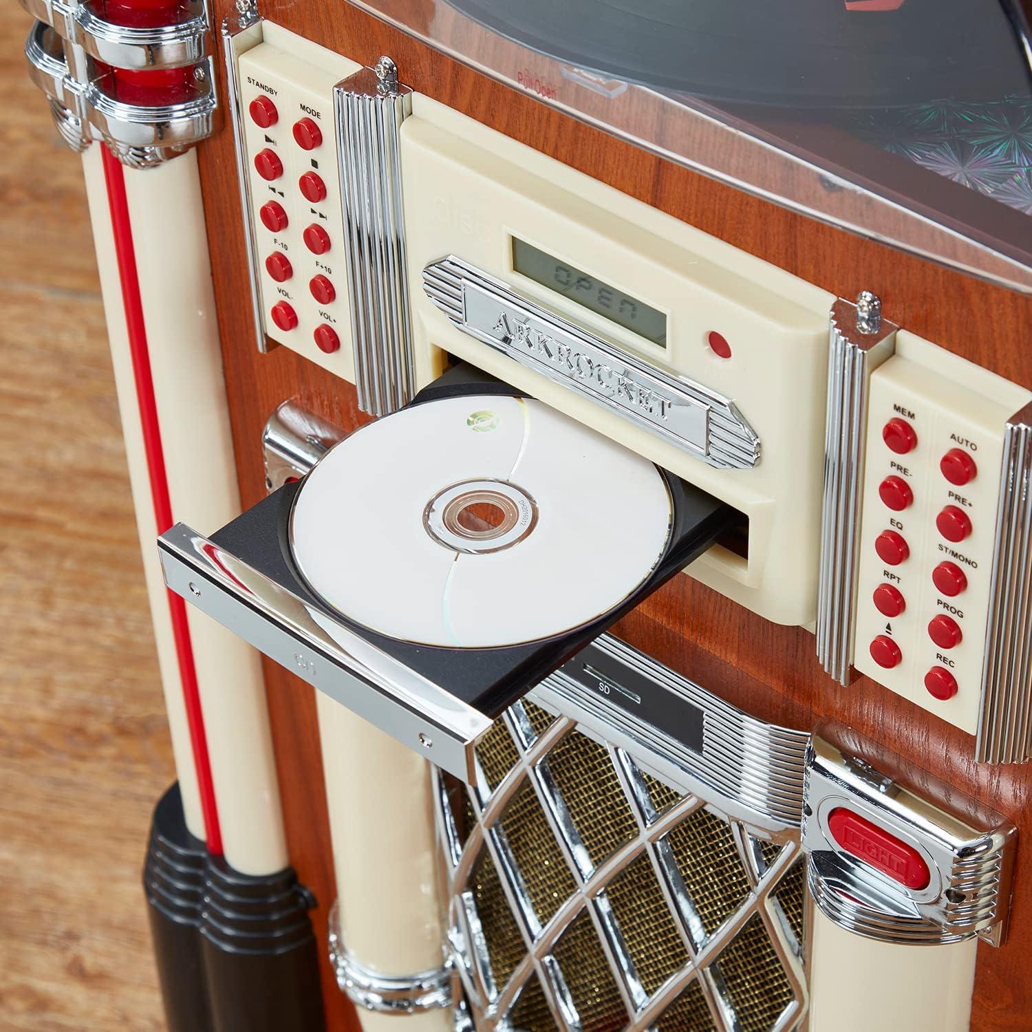 Arkrocket Full Size Jukebox Vinyl Record Player Bluetooth USB SD CD Player Radio Retro Turntable Classic Jukebox (Taurus + Stand - Classic)