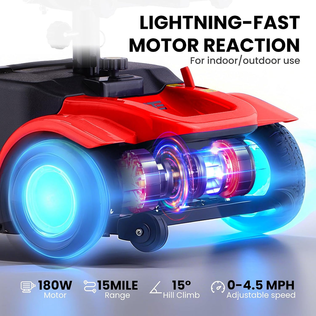 Mobility Scooters for Senior Adults, 15 Mile Electric Mobility Scooter with Detachable Battery, 4 Wheels Foldable Mobility Scooter with LED Headlights and USB Charging Port, 300 lbs Capacity (Red)