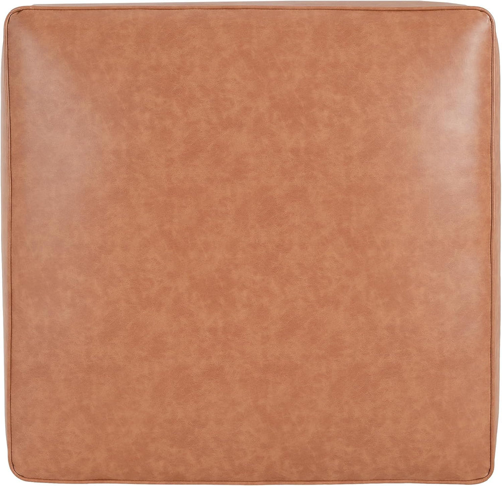Christopher Knight Home Ellis Faux Leather Ottoman Footstool, Square Pouf Poufee Footrest Ottoman Large Seat, Modern Side Table for Living Room Bedroom Home Decor Gifts, Tan Brown