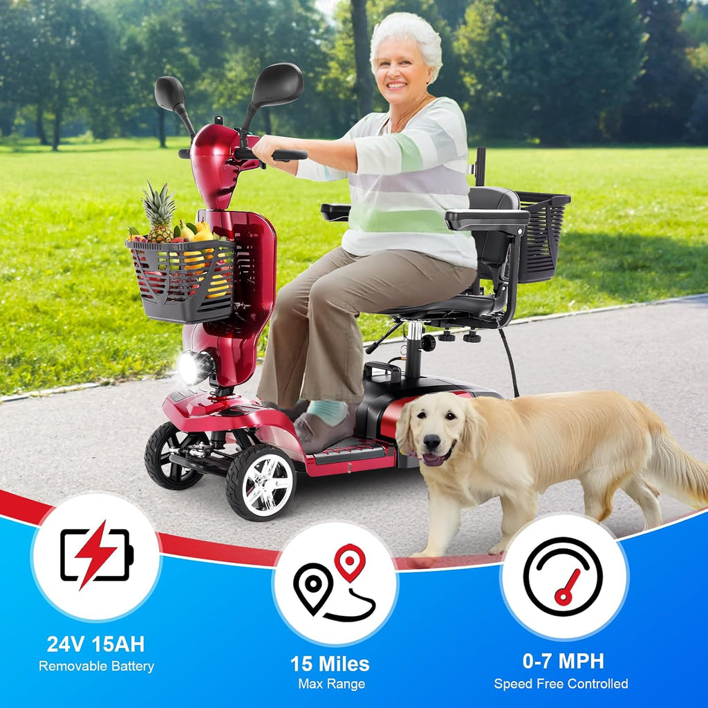 4 Wheels Eldryvon EV03 Electric Mobility Scooter for Seniors, Dual Baskets, 350W Powered Wheelchair with Rotating Seat, Foldable Motorized Scooter for Adult with USB Port, 300Lbs Capacity All Terrain