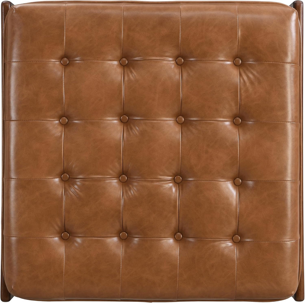 Merax 34'' Tufted Upholstered Cocktail Ottoman, Square Leather Ottoman Coffee Table, PU Leather Ottoman for Living Room, Bedroom, Office,Brown