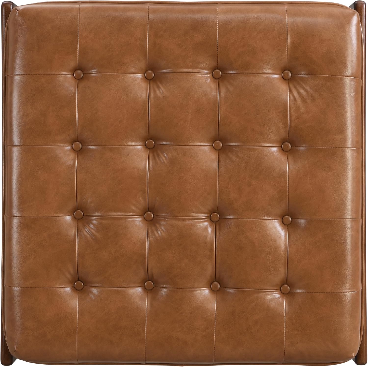 Merax 34'' Tufted Upholstered Cocktail Ottoman, Square Leather Ottoman Coffee Table, PU Leather Ottoman for Living Room, Bedroom, Office,Brown