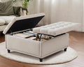Grepatio 35.5' Large Square Storage Ottoman, Lift Top Ottoman Square Bench with Storage, Tufted Upholstered Ottomans, Ottomans Coffee Tables for Living Room, Bedroom (Beige)