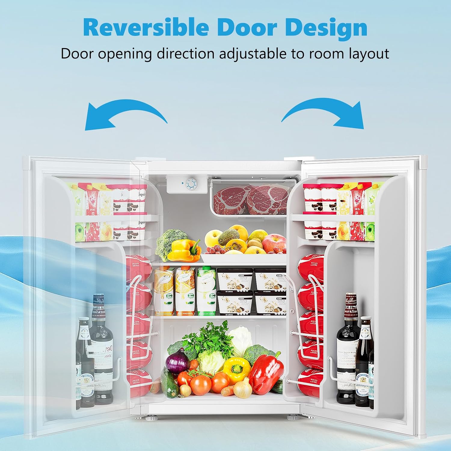 COWSAR 2.6 Cu.Ft Dorm Fridge with Freezer, Single Reversible Door Compact Refrigerator, Adjustable Thermostat, 2 Removable Shelves, Commercial Drink Fridge for Bedroom, Office, Kitchen, Dorm, White