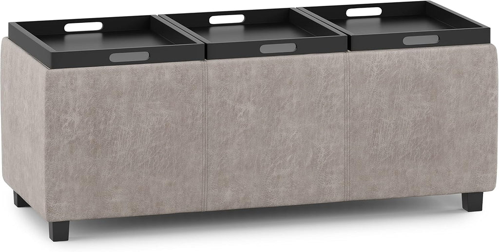 SIMPLIHOME Avalon Storage Ottoman - 42 inch Wide Upholstered Vegan Leather Rectangular Flip-Top Ottoman in Distressed Grey Taupe, Contemporary Coffee Table Ottoman for Living Room with Hidden Storage
