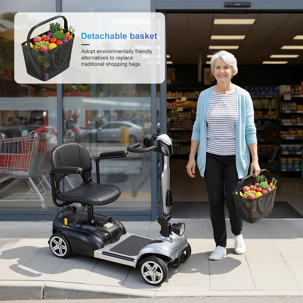 4 Wheel Mobility Scooter for Adults & Seniors, Lightweight Foldable Electric Powered Wheelc 5 MPH & 7.5 Miles Range, 265lbs Capacity, Portable Travel Scooter with Basket & LED Light US