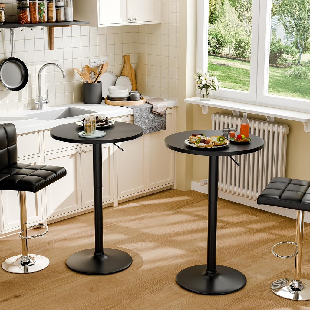 Furmax Bistro Pub Table Height Adjustable Round Bar Table 27.4-36 Inches, 360°Swivel Cocktail Table for Dining Room, Party, Café (4, Black)