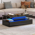 47' Modern Living Room Tables, LED Coffee Table with LED Lights, 2 Tier Rectangular Center Table with Large Storage, High Glossy Surface, Tea Table for Living Room, Black