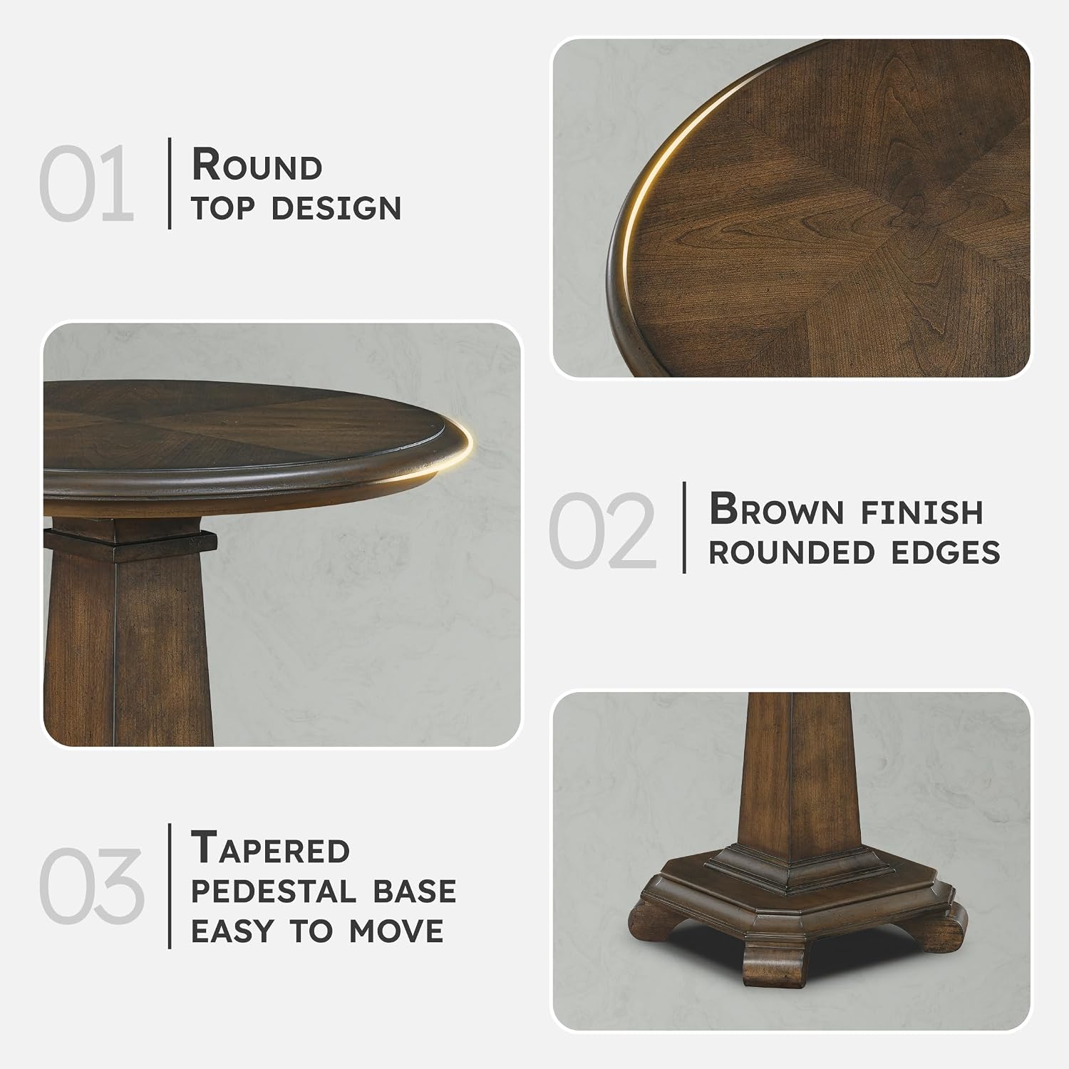 Lexicon 22 Dia. Round End Table, Wood Side Table with Sturdy Pedestal Leg, Cherry Veneer Accent Nightstand with for Small Spaces, Living Room, Bedroom, Entryway, Easy Assembly, Brown