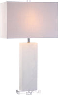 JONATHAN Y 27' White Alabaster Rectangular Table Lamp Contemporary Modern Bedside Nightstand Lamp for Living Room Bedroom with White Linen Shade LED Bulb Included JYL2009A