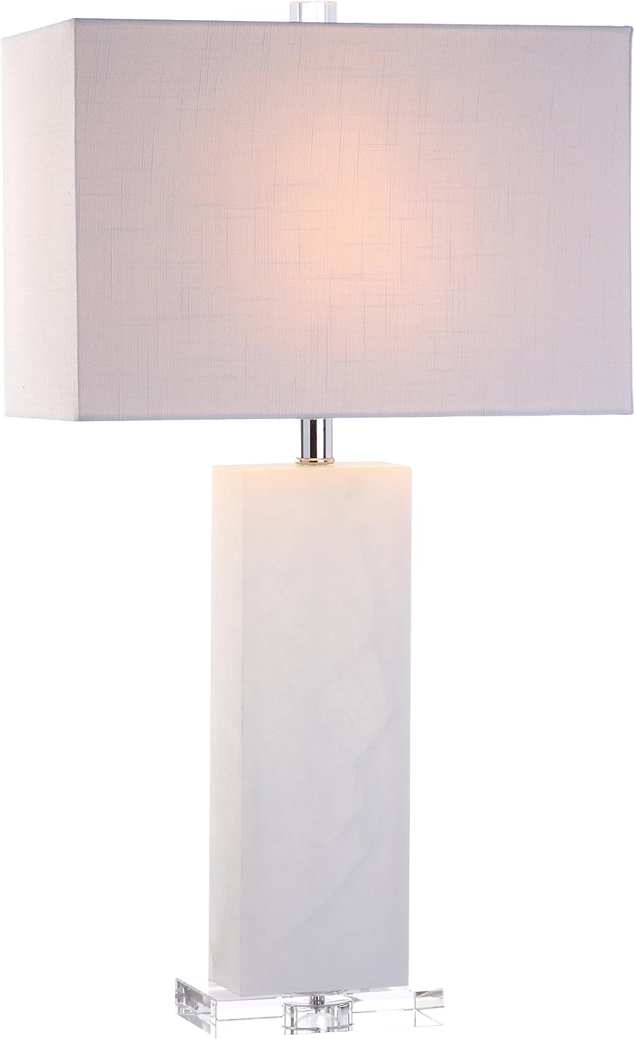 JONATHAN Y 27' White Alabaster Rectangular Table Lamp Contemporary Modern Bedside Nightstand Lamp for Living Room Bedroom with White Linen Shade LED Bulb Included JYL2009A