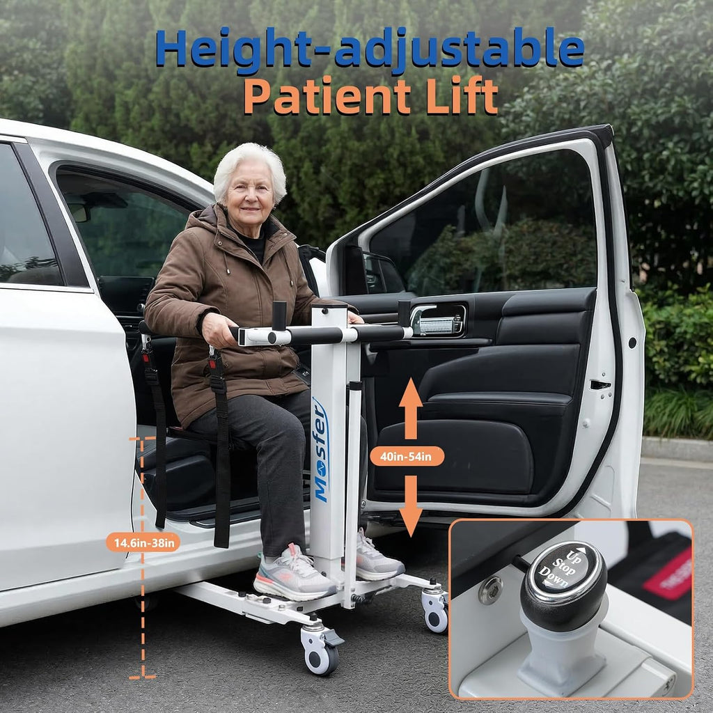 Mosfer Electric Patient Lift Transfer Chair Lift,Chair Lift Assist Devices for Home Seniors and Disabled with Adjustable Height, Folding Bathroom Wheelchair Move from Bed to Chair,Toilet,Car,Outdoor
