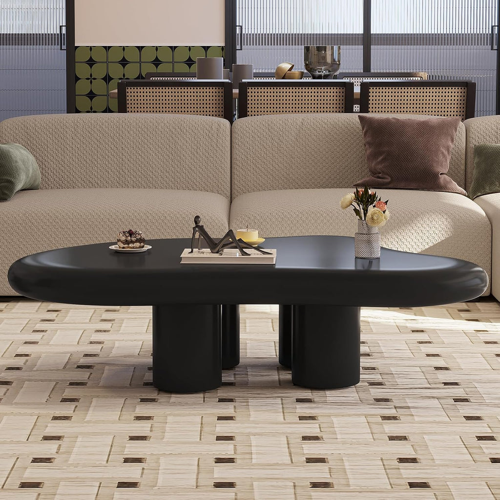 35.43' Black Cloud Coffee Table, Modern Round Edge Coffee Table with 4 Sturdy Support Legs and 2.28' Thick Tabletop,Easy Match for Living Room, Bedroom, Balcony,Patio