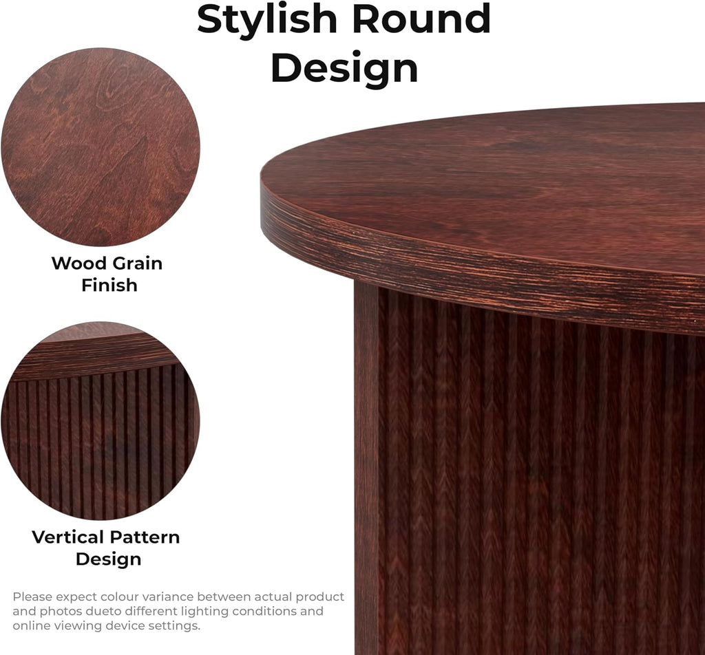 Wooden Round Coffee Table, 35' Coffee Table with Smooth Thick Mesa, Low Circle Center Table with X Shaped Stable Legs, Accent Tea Table for Living Room, Office, Burgundy