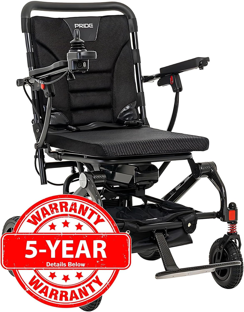 Pride Mobility Jazzy Carbon Power Chair - Electric Wheelchair for Adults, 300 Lbs Weight Capacity, 12 Ah Battery, Black, 17'x17' Black Foam Seat