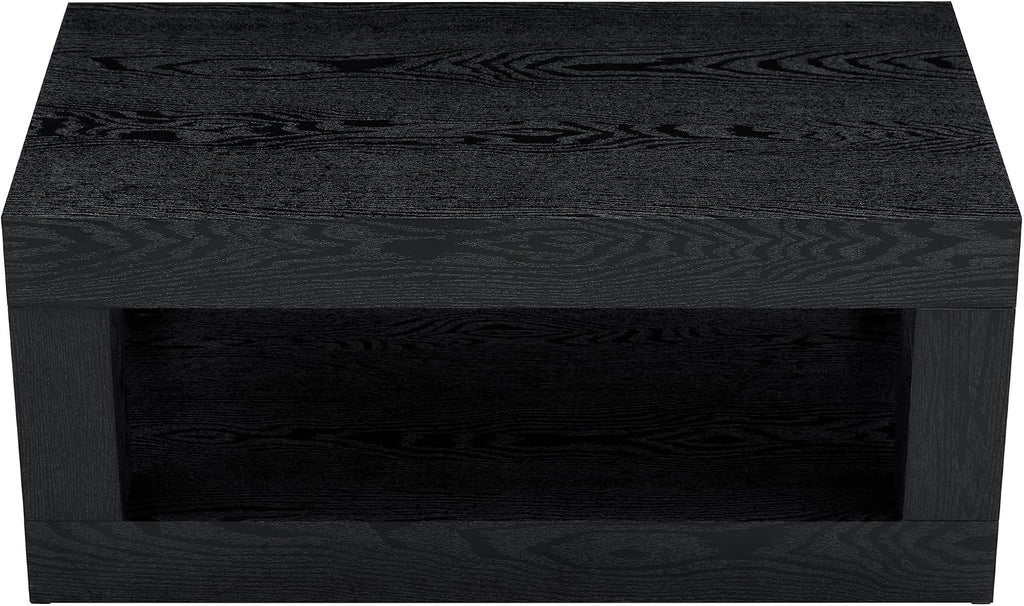 39.4' Black Coffee Table with Storage, 2-Tier Wood Coffee Table with 4' Thick Tabletop, Mid Century Modern Cocktail Center Tea Tables with Bottom Shelf for Living Room, Office, Apartment