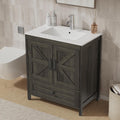 KIGOTY 30 Inch Farmhouse Vanity for Bathroom with Ceramic Sink, Vanity Sink Cabinet with Faucet, Wooden Sink Vanity, Freestanding Bathroom Sink and Cabinet, Bathroom Furniture Set