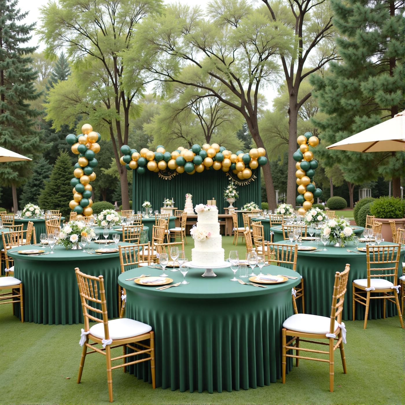 leegleri 6 Pack Spandex Hunter Green 72Inch Round Tablecloths, Stretchy 132inch Fitted 6FT Round Table Cloths, Wrinkle Free Table Cover with Skirt for Wedding Birthday Party Bridal Shower Banquet