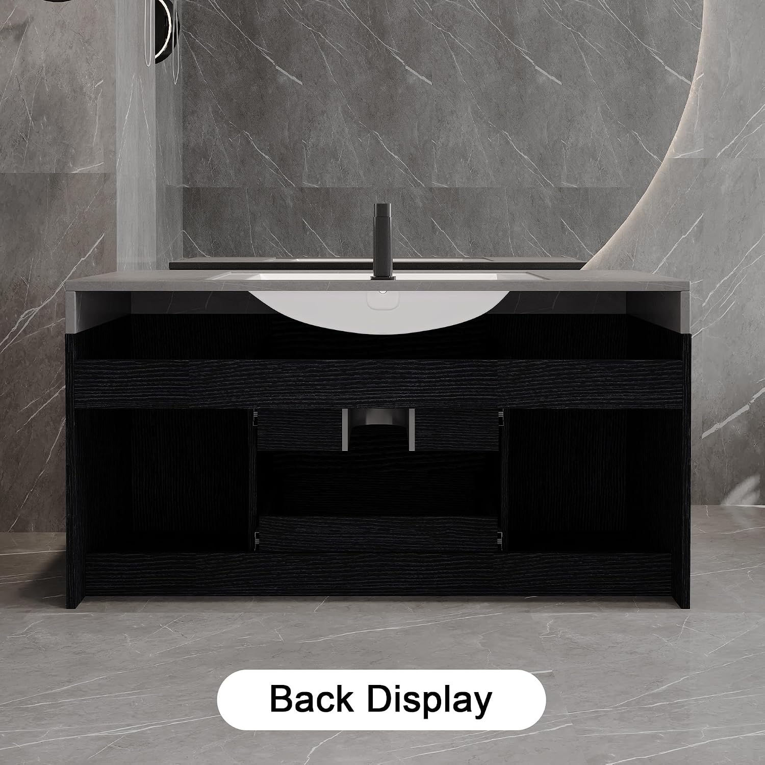 39.4' Bathroom Vanity with Oval Ceramic Sink, Floating Vanity Bathroom Sink Cabinet Wall Mount, Soft-Close Function 2 Large Hidden Drawers & Cabinet