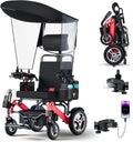 Foldable Lightweight Electric Wheelchairs for Adults, Portable Power Motorized Wheelchair with Detachable Canopy, 40 Miles Range, 600W Brushless Motors, Reclining Backrest, Led Light, 400 lbs Capacity