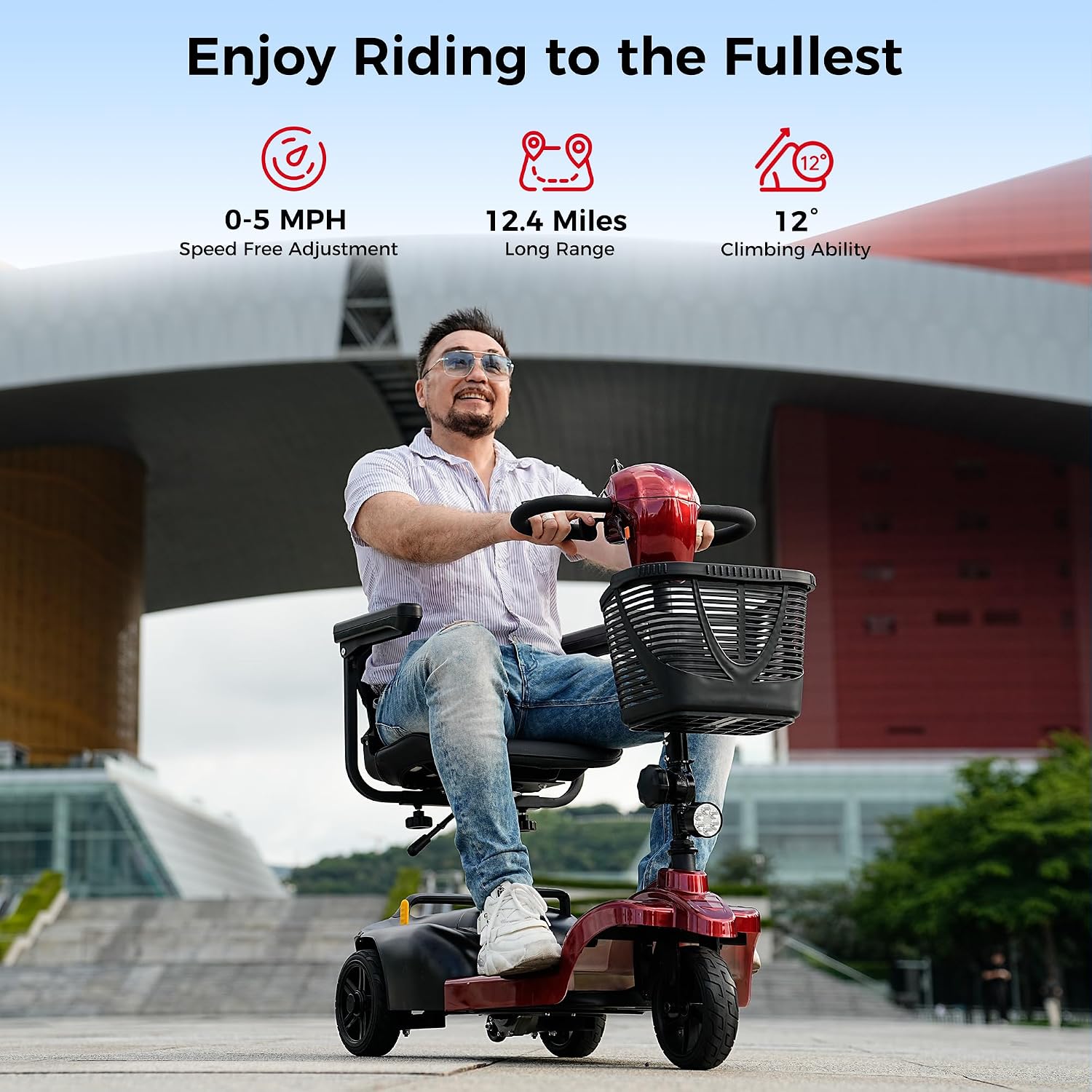 iScooter Mobility Scooter, Mobility Scooters for Adults & Seniors, Powered Electric Wheelchair Device with Seat, Detachable Basket, Cup Holder, LED Headlight, 264 lbs Capacity, Lightweight(3-Wheel)
