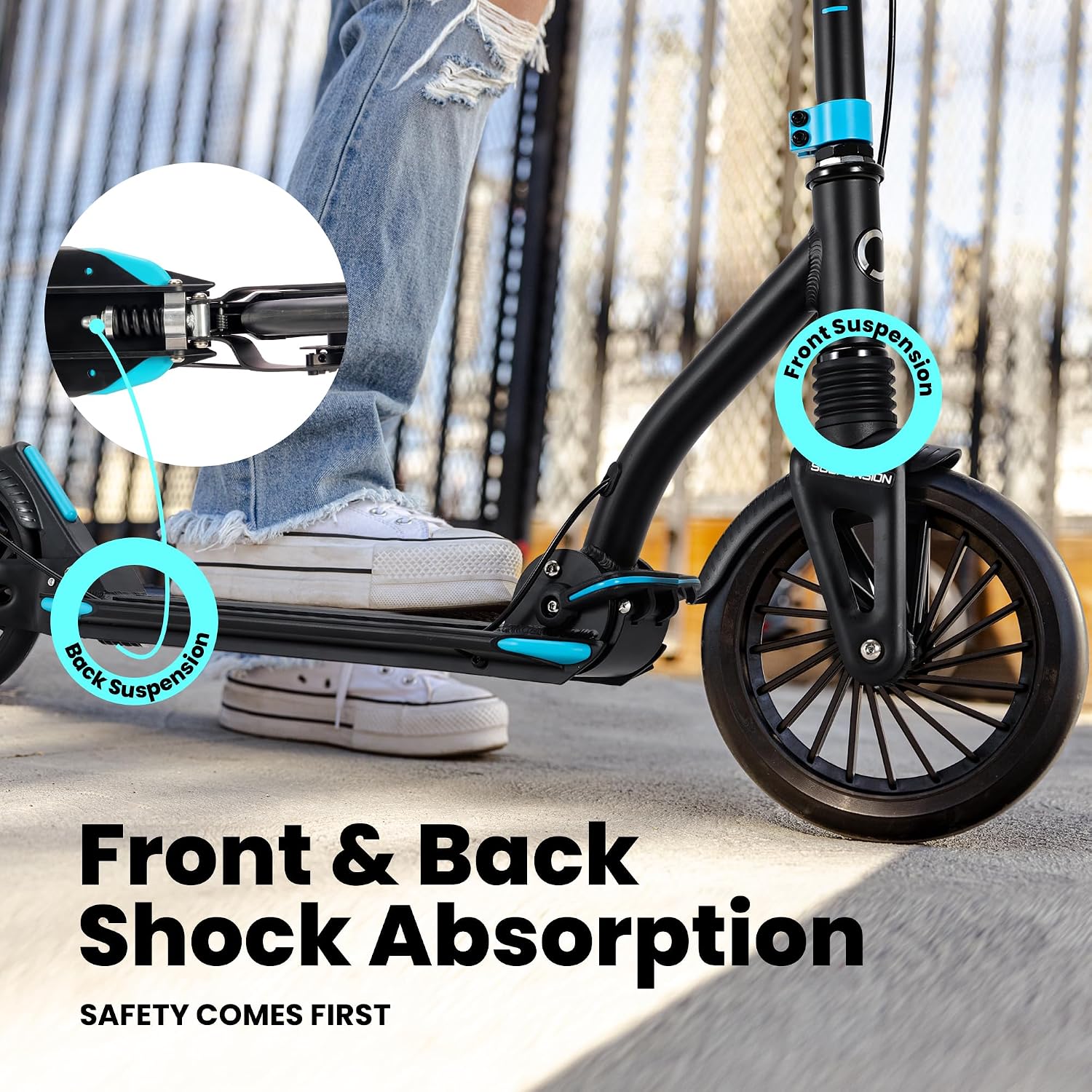 AERO MOBILITY Big Wheel Kick Scooter for Kids 6-12, Teens & Adults | Light Up Wheels | Hand Controlled Brake | Shock Absorption | Rubber Deck Mat | Foldable & Height Adjustable