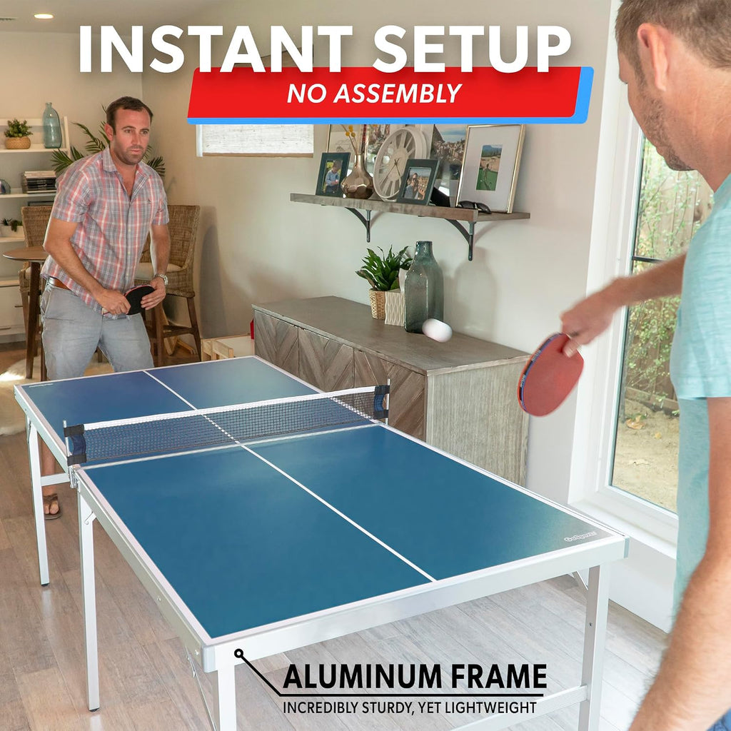 GoSports Mid-Size Table Tennis Game Set - Red or Blue - Indoor/Outdoor Portable Table Tennis Game with Net, 2 Table Tennis Paddles and 4 Balls