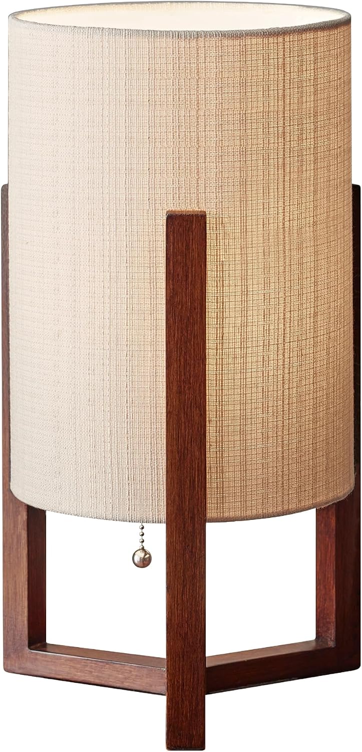 Adesso Quinn Table Lantern - Walnut Birch Wood & Natural Linen Shade – Perfect Nightstand, End Table, and Desk Lamp