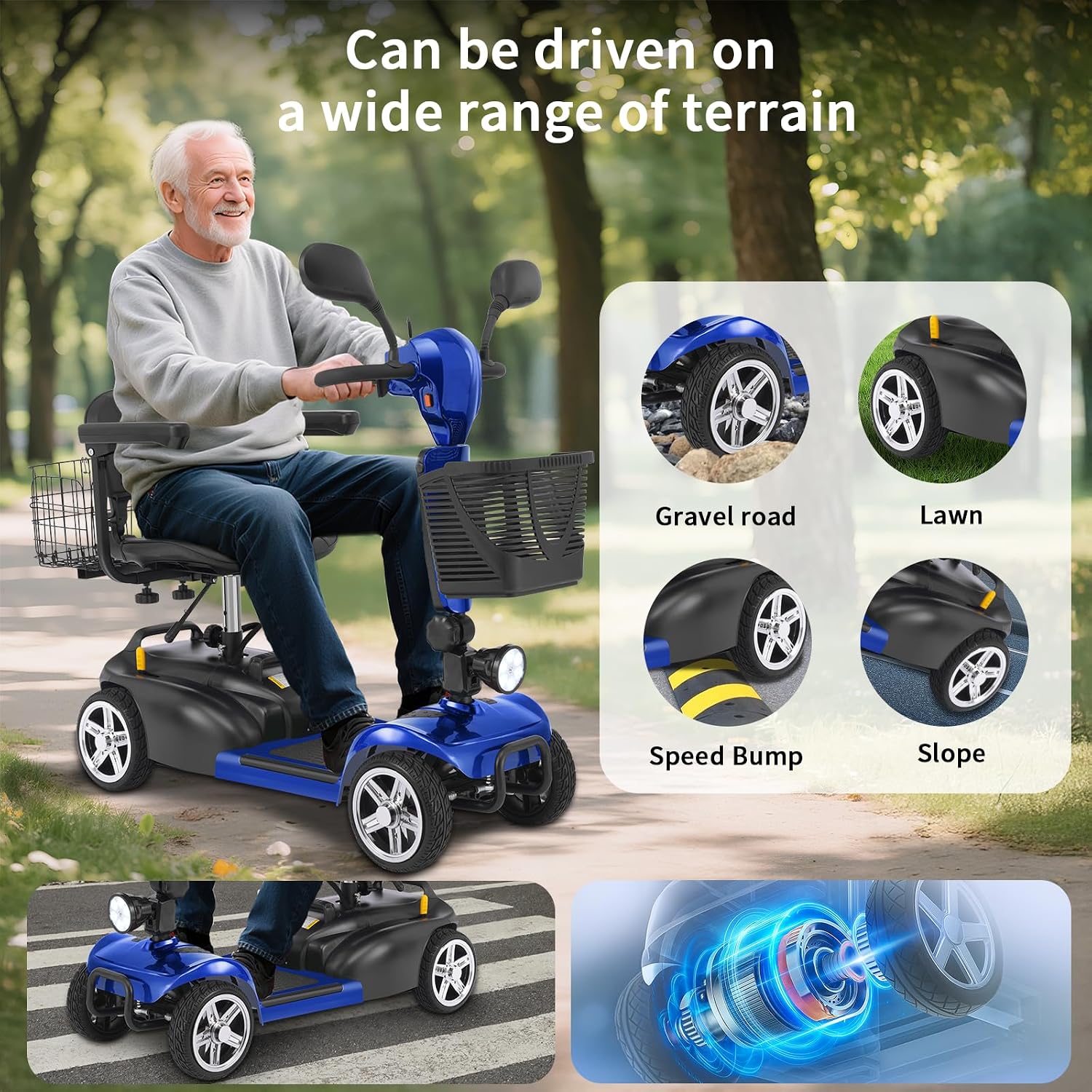 Mobility Scooter for Seniors/Adults, up to 300lbs Capacity, 4 Wheels Mobility Scooters with 15 Miles 350W 5/7MPH, Electric Wheelchair, Adjustable Seat with Rear Mirror
