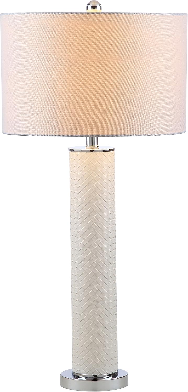 SAFAVIEH Lighting Collection – Set of 2 Ollie Modern Contemporary Cream Faux Woven Leather 32-Inch Table Lamps, LED Bulbs Included, Bedroom Living Room Home Office (LIT4404L-SET2)