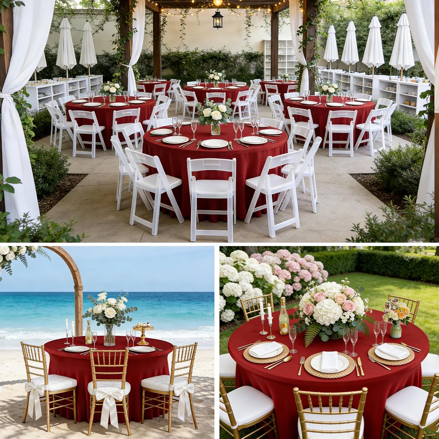 10 Pack Red Spandex Round Tablecloths for 60inch Tables, 120 Inch Stretchy 5ft Round Fitted Tablecloth Wrinkle Free Washable Table Cloths Table Covers with Skirt for Wedding Party Birthday Banquet
