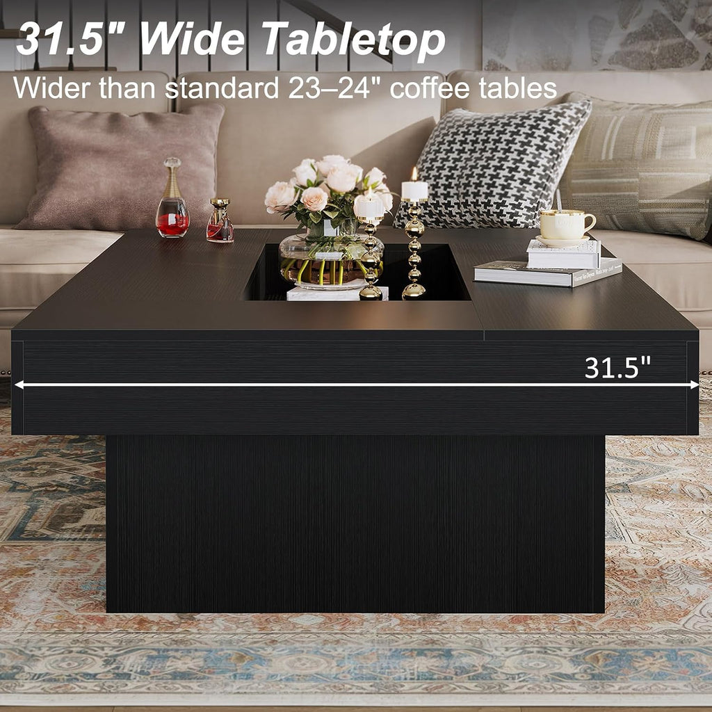 LVB Black Coffee Table, Modern Wood Led Living Room Table with Storage, Unique Large Wide Rectangle Center Table with LED Light, Contemporary low Tea Table for Bedroom Home Office, 47.24 In, Black Oak