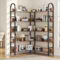 5 Tiers Tall Corner Bookshelf, Large Heavy Duty Industrial Corner Bookcase with Metal Frame, L Shaped Bookshelves and Bookcases Etagere Bookcase Display Storage Shelves for Living Room, Brown