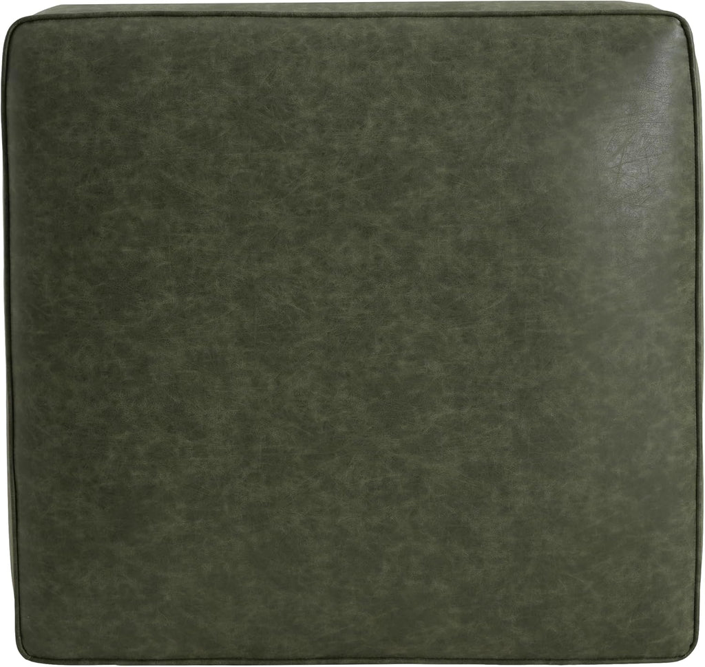 Christopher Knight Home Ellis Faux Leather Ottoman Footstool, Square Pouf Poufee Footrest Ottoman Large Seat, Modern Side Table for Living Room Bedroom Home Decor Gifts, Green