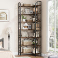 Takywep 86' Corner Bookshelf, l-Shaped 7 Tier Bookcase, Tall Corner Bookcase with Beaded Design, Large Display Shelf for Living Room Bedroom Brown