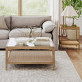 Nathan James Hayes Glass Coffee Table and Side Table Set with Rattan Bottom Shelf, Bohemian 2-Piece Living Room Set
