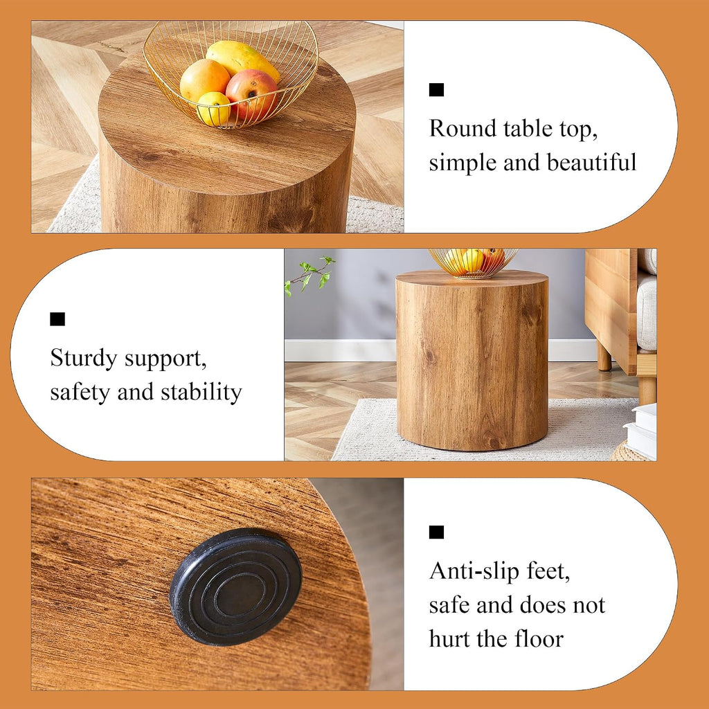 WILLIAMSPACE 15.7' Round End Table for Living Room, Modern Drum Circle Wood Small Coffee Table Side Table for Small Spaces, Nightstand Sofa Table for Apartment, ø15.7'*15.7'H (Wood Color)