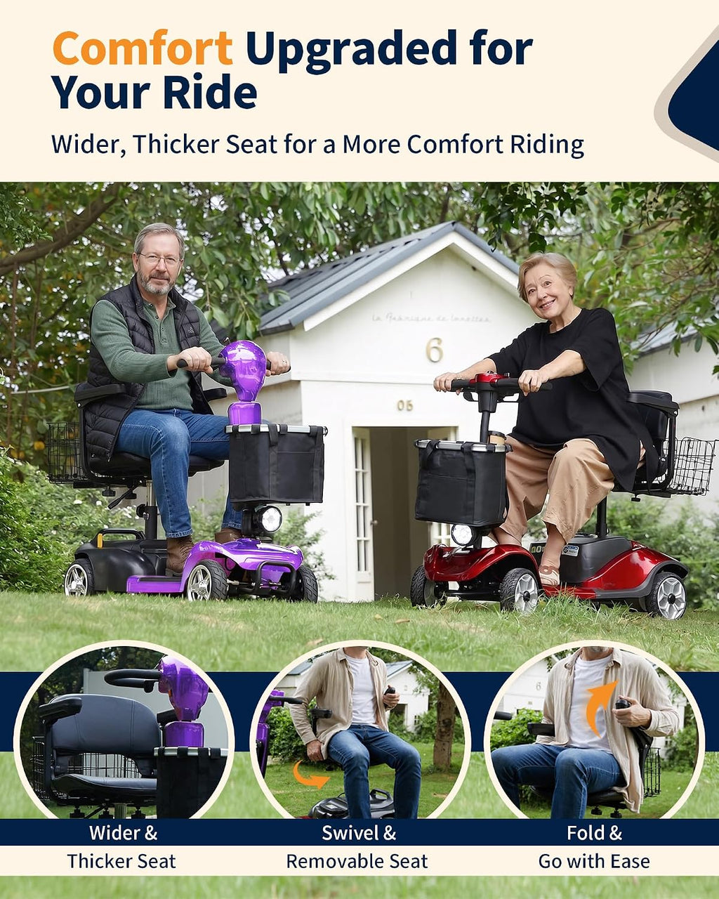 Ecomobi 20-45 Miles Mobility Scooter for Seniors & Adults, 4 Wheel Motorized Mobility Scooter for Travel, Removable Lithium Battery, 350W Motor, Dual Baskets, 300 lb Capacity, GPS Tracker,Purple,18ah
