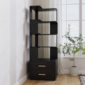 Corner Bookshelf with Drawers,66.9' L Shaped Tall Bookshelf and Bookcase,5 Tier Corner Bookcase with Storage Display Shelf Stand for Home Office, Living Room, Bedroom, Kitchen