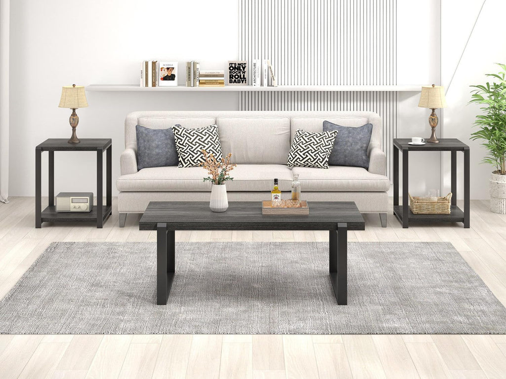 FOLUBAN Coffee Table, Modern Industrial Wood and Metal Center Table, Rectangle Cocktail Tea Table for Living Room, Dark Gray, 44 Inch