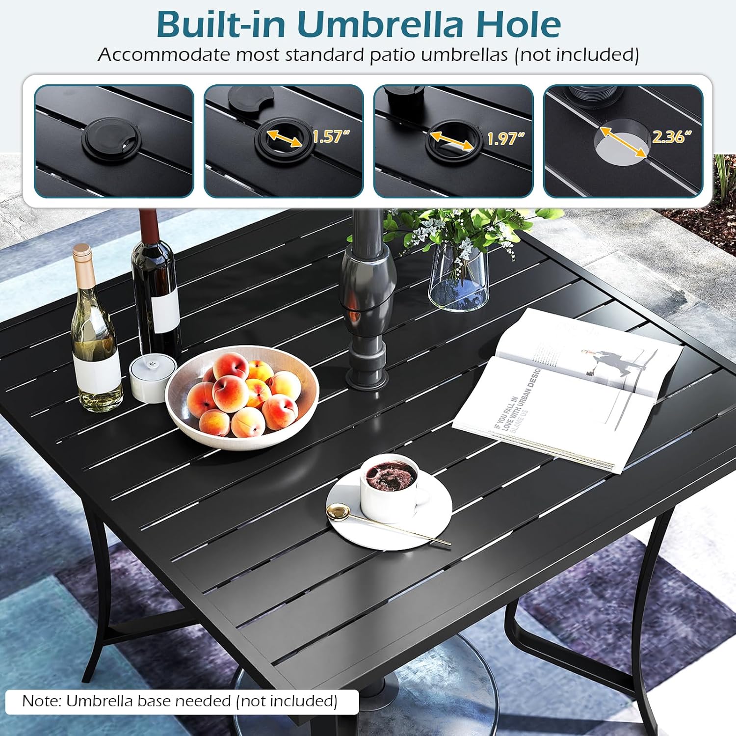 Tangkula 37' Metal Patio Dining Table for 4, Square Heavy Duty Outdoor Dining Table with Umbrella Hole, 4-Person Outside Dining Furniture for Porch, Garden, Balcony and Backyard