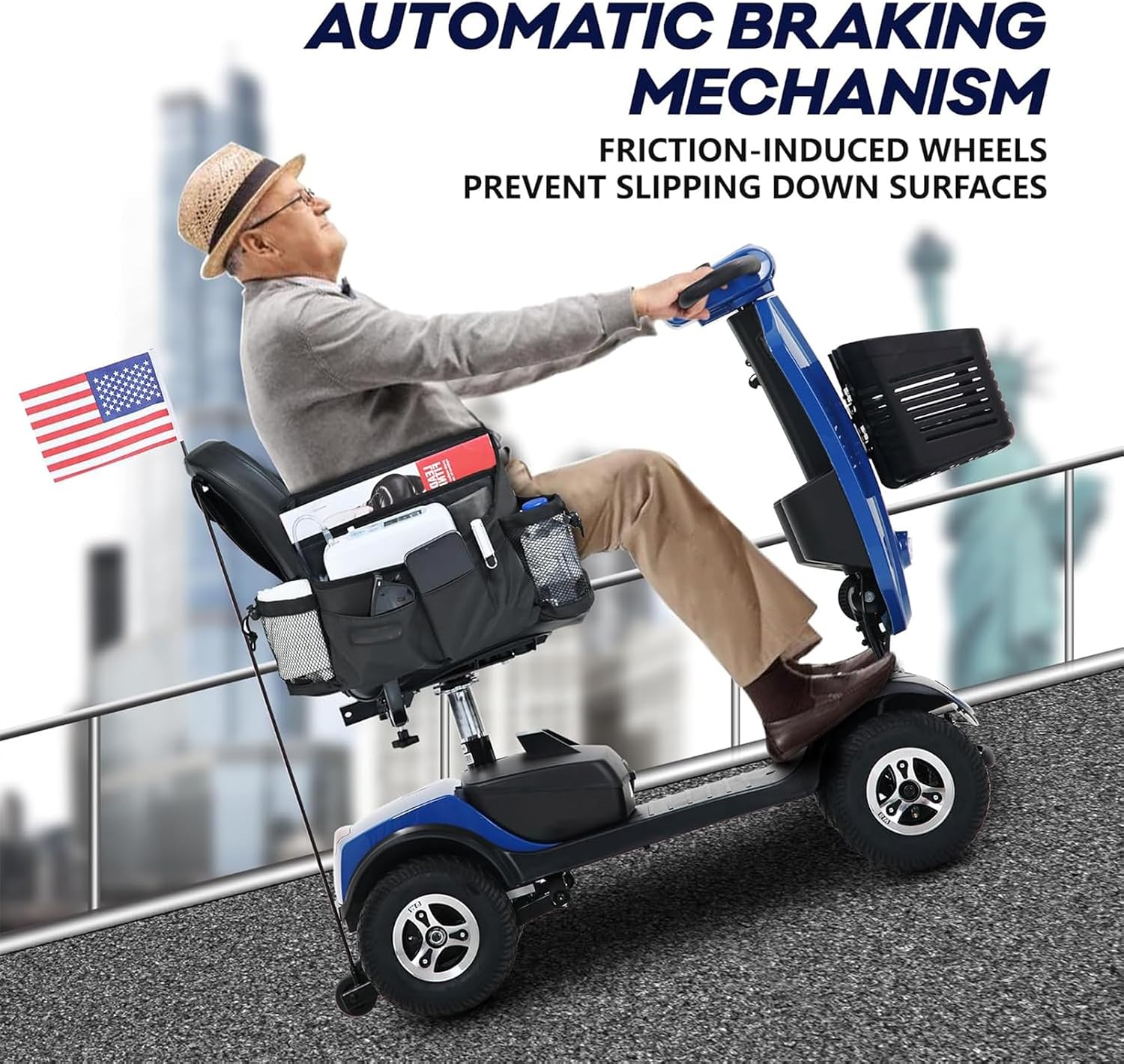 Mobility Scooters for Seniors & Adults 400 Lb Weight All Terrain,Heavy Duty 4 Wheel Foldable Powered Scooter,Portable Disability Mobile Electric Wheelchair,Luxury Seat and w/Led Lights,Blue