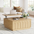FORTUNETEC Lift Top Coffee Table with Storage, Modern Coffee Table with Arched Design, 31.5' Square Tea Table with Wood Grain, Boho Multifunctional Center Table for Living Room, Office, Oak