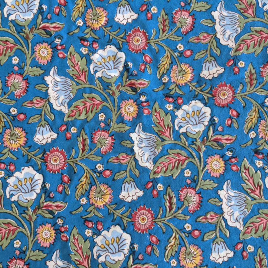 Saffron Marigold Rectangle Hand Block Printed Tablecloth - Enchanted - Blue Luxurious 100% Cotton, Washable, for Home Decor, Kitchen, Coffee Or Dining Table 70 x 90 Inches