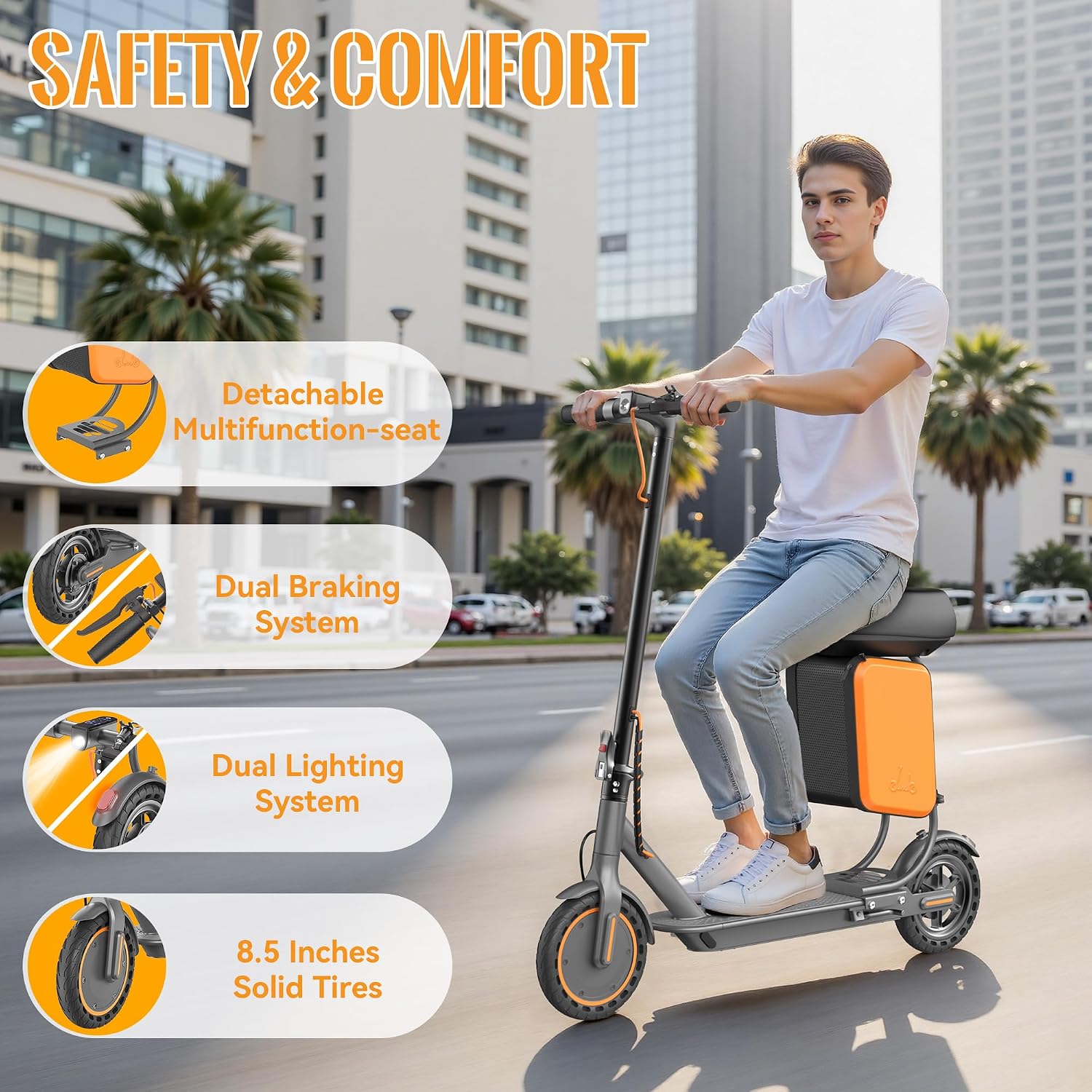 Aovowheel Electric Scooter for Adults, Folding E Scooter with 350W/500W Motor 16/24 Mph Top Speed, Max 19-23 Miles Long Range, 8.5''/10''/14''Tires Commuting Scooters with Dual Brakes System, APP