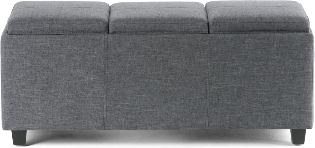 SIMPLIHOME Avalon Storage Ottoman - 42 inch Wide Upholstered Linen Look Fabric Rectangular Flip-Top Ottoman in Slate Grey, Contemporary Coffee Table Ottoman for Living Room with Hidden Storage