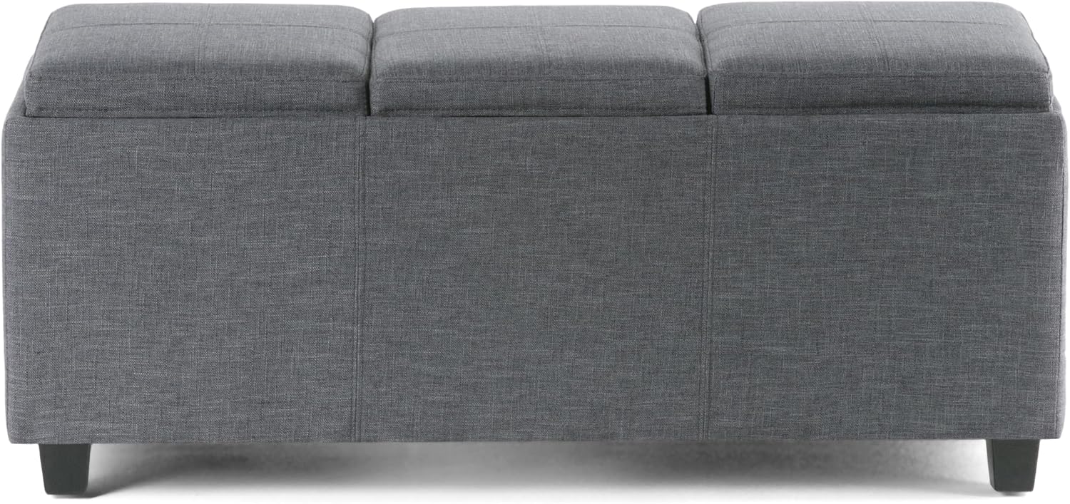 SIMPLIHOME Avalon Storage Ottoman - 42 inch Wide Upholstered Linen Look Fabric Rectangular Flip-Top Ottoman in Slate Grey, Contemporary Coffee Table Ottoman for Living Room with Hidden Storage